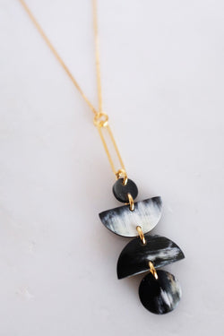 Ha Giang Geometric Buffalo Horn Long Pendant Necklace - ourCommonplace