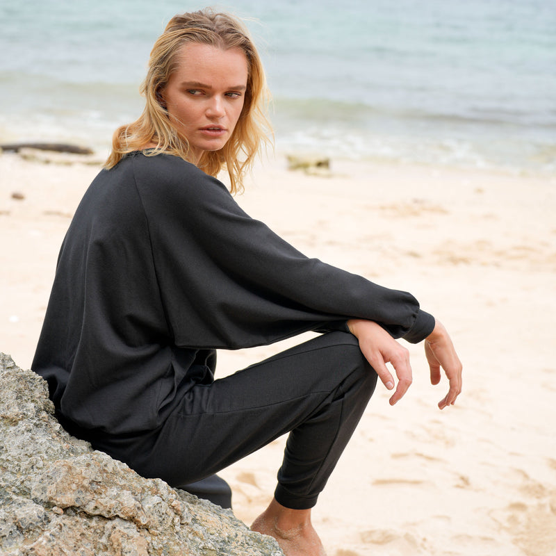 HALEY Bamboo Fleece Sweaters, in Black - ourCommonplace