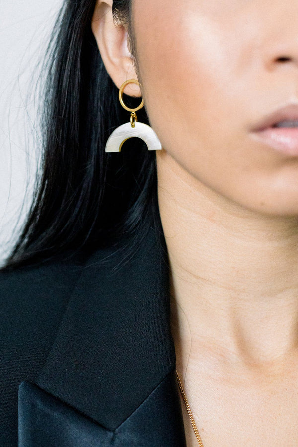 Hanh Tinh Geo Icon Buffalo Horn Post Earrings - ourCommonplace