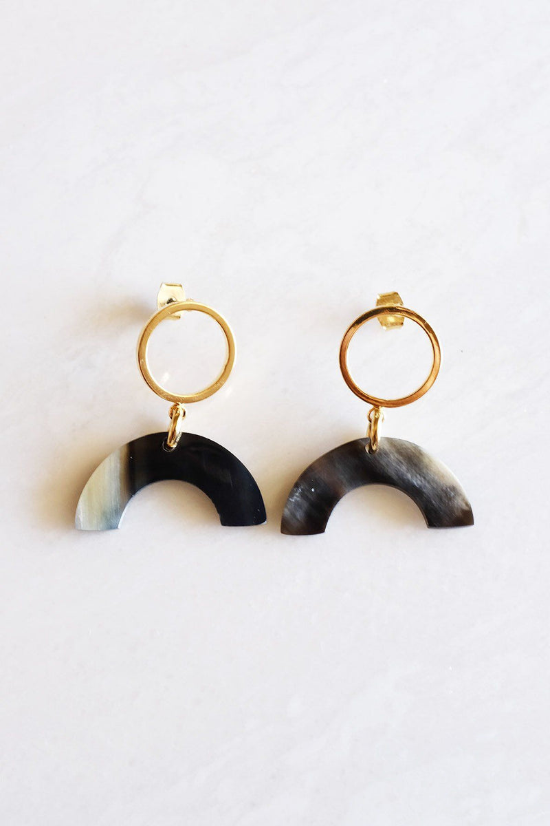 Hanh Tinh Geo Icon Buffalo Horn Post Earrings - ourCommonplace
