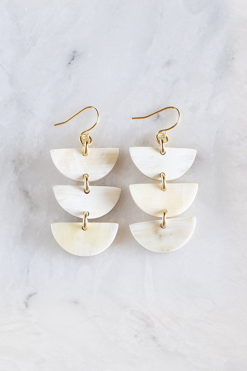 Hanoi 16K Gold Plated Triple Crescent Stacked Buffalo Horn Earrings - ourCommonplace