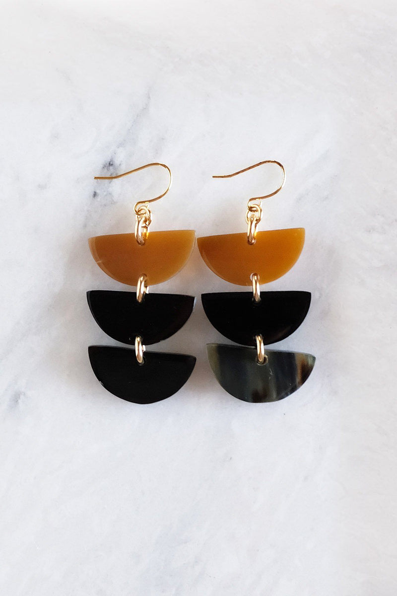 Hanoi 16K Gold Plated Triple Crescent Stacked Buffalo Horn Earrings - ourCommonplace