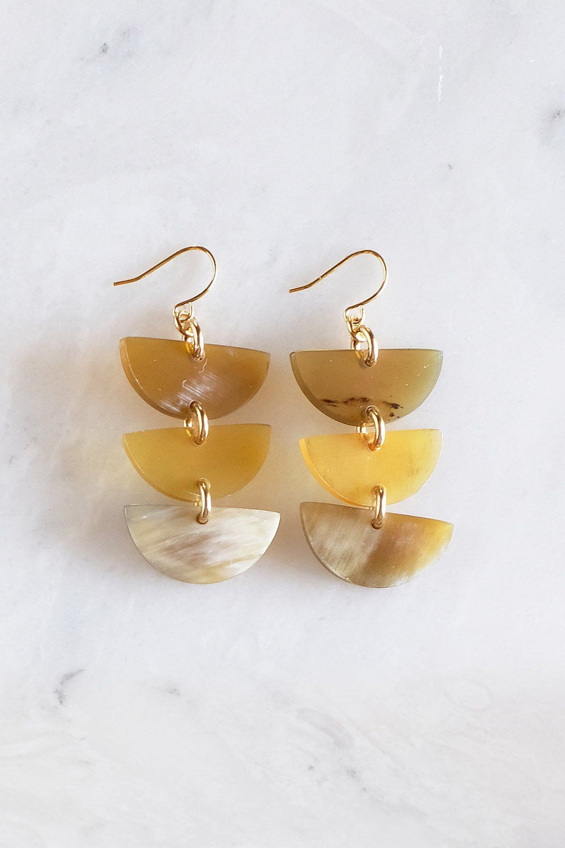 Hanoi 16K Gold Plated Triple Crescent Stacked Buffalo Horn Earrings - ourCommonplace