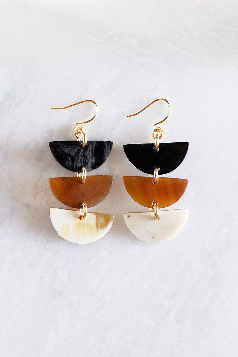 Hanoi 16K Gold Plated Triple Crescent Stacked Buffalo Horn Earrings - ourCommonplace