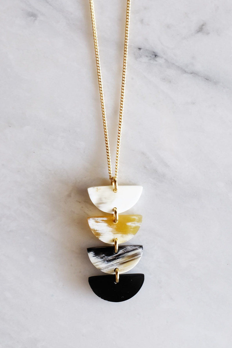 Hanoi Crescent Stacked Buffalo Horn Pendant Necklace - ourCommonplace