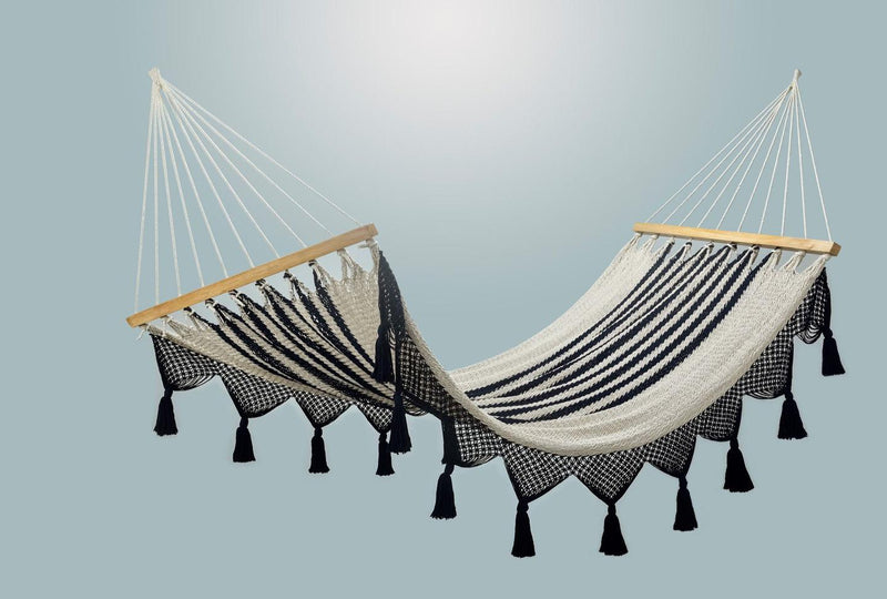 Colonial Navy Blue Cotton Hammock With Tassels (Wooden Bar) - ourCommonplace