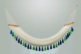 Deluxe Natural Cotton Hammock With Rainforest Inspired Tassels (Wooden Bar) - ourCommonplace