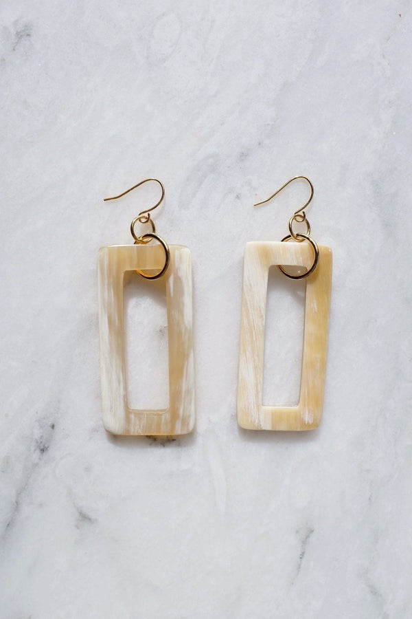 Hue 16K Gold Plated Milk-Colored Rectangular Genuine Horns Earrings - ourCommonplace