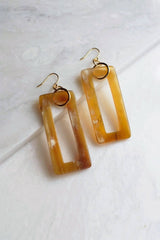 Hue 16K Gold Plated Rectangular Honey-Colored Buffalo Horn Earrings - ourCommonplace