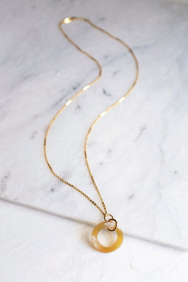 Hoi An 16K Gold Plated Necklace with Circle-shaped Genuine Horn Pendant - ourCommonplace