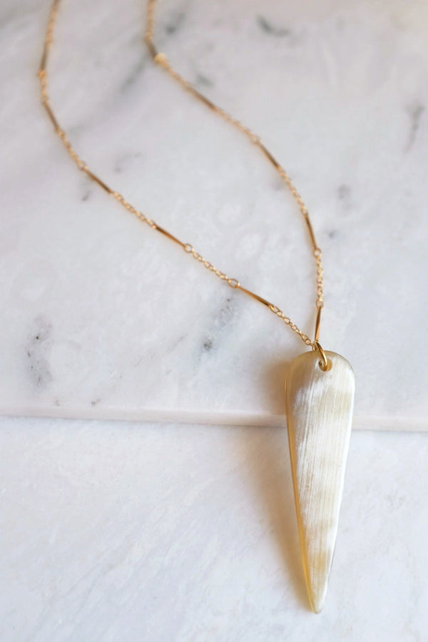 Ha Long 16K Gold Plated Teardrop Genuine Buffalo Horn Pendant Necklace - ourCommonplace