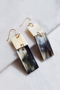 Da Lat 16K Gold Plated Rectangular Bar Buffalo Horn Earrings - ourCommonplace