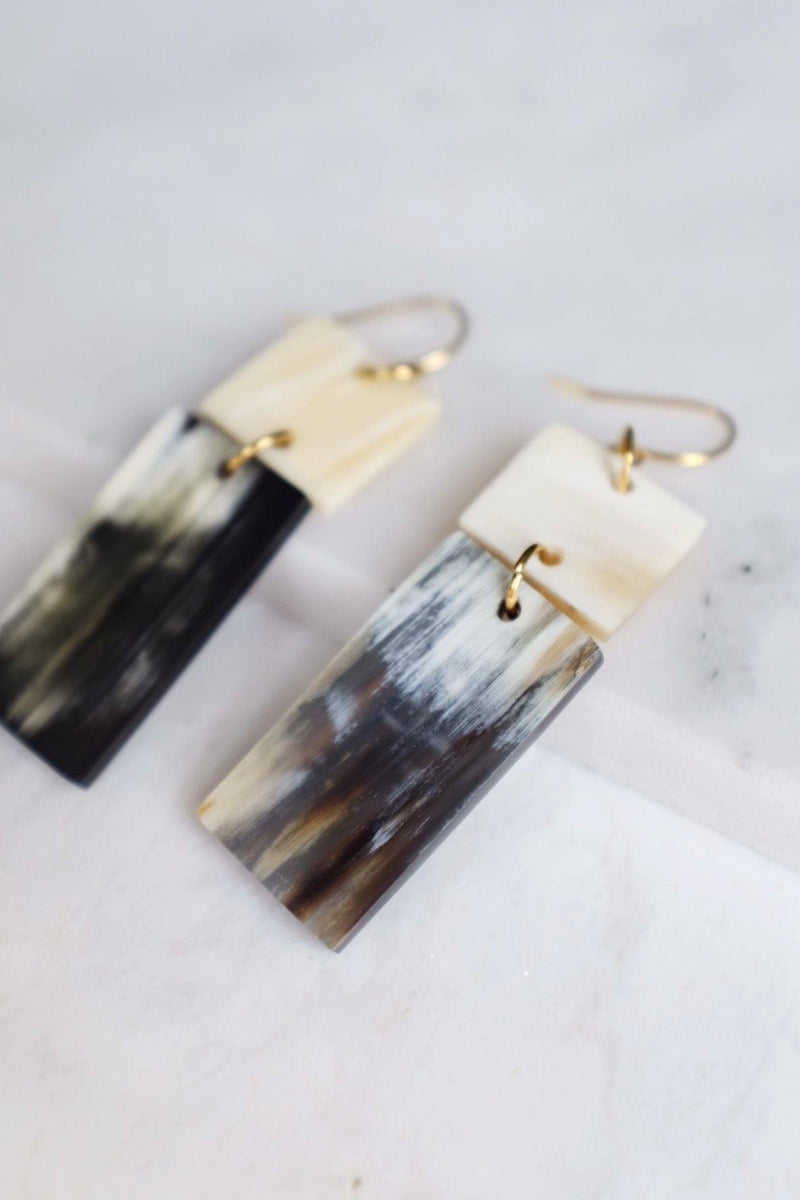 Da Lat 16K Gold Plated Rectangular Bar Buffalo Horn Earrings - ourCommonplace