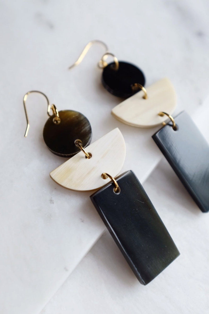 Con Dao 16K Gold Plated Geometric Buffalo Horn Earrings - ourCommonplace