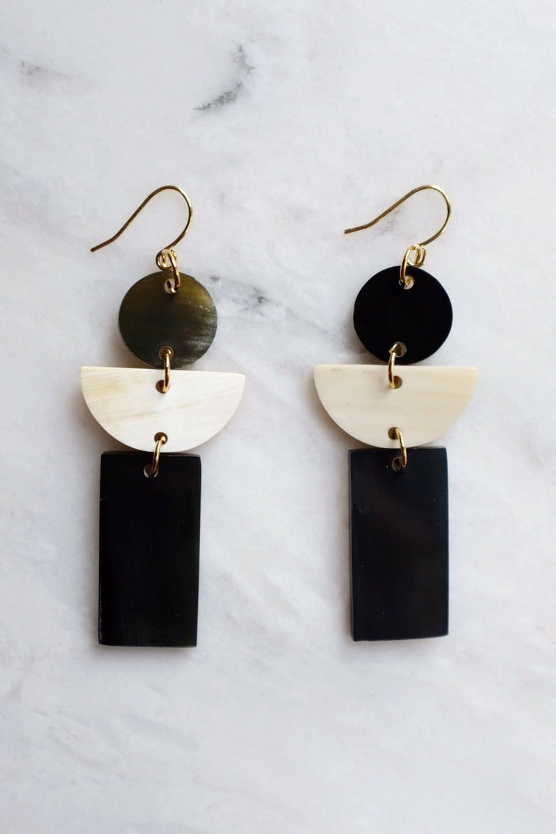 Con Dao 16K Gold Plated Geometric Buffalo Horn Earrings - ourCommonplace