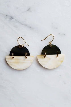 Phan Thiet 16K Gold Plated Round Buffalo Horn Earrings - ourCommonplace