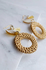 Ninh Binh 16K Gold Plated Rattan (Straw/Wicker) & Crescent Buffalo Horns Earrings - ourCommonplace