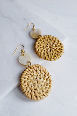 Hoa Lu 16K Gold Plated Natural Rattan (Straw/Wicker) & Buffalo Horns Earrings - ourCommonplace