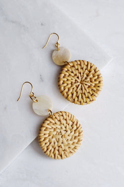 Hoa Lu 16K Gold Plated Natural Rattan (Straw/Wicker) & Buffalo Horns Earrings - ourCommonplace