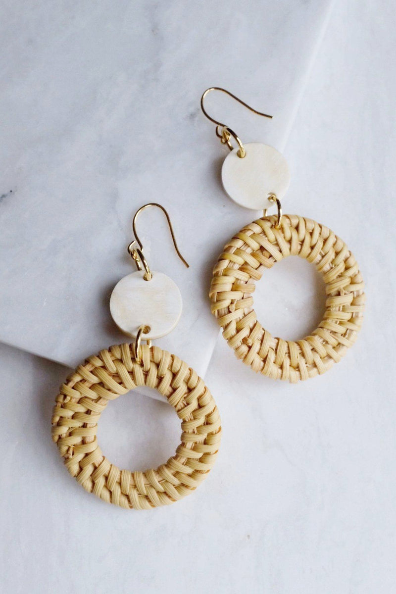 Nam Dinh 16K Gold Plated Natural Rattan (Straw/Wicker) & Buffalo Horns Earrings - ourCommonplace
