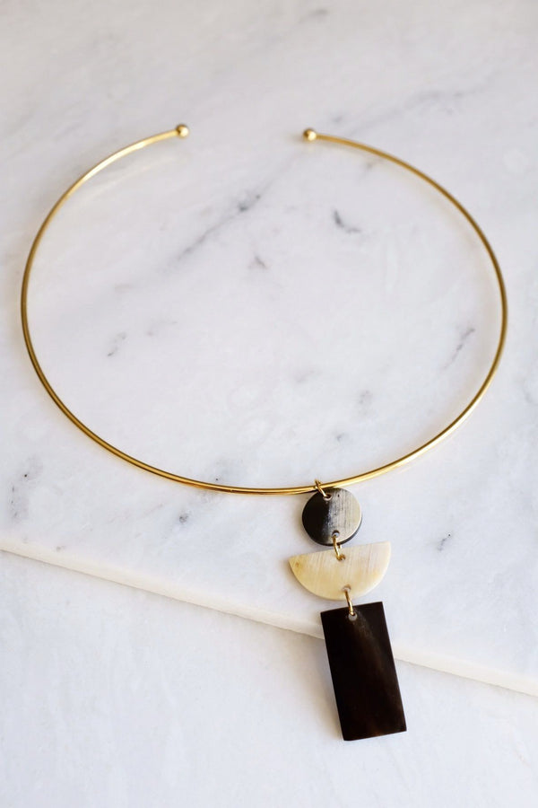 Con Dao 16K Gold Plated Geometric Buffalo Horn Choker Necklace - ourCommonplace