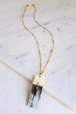 Da Lat 16K Gold Plated Rectangular Bar Buffalo Horn Pendant Necklace - ourCommonplace