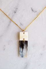 Da Lat 16K Gold Plated Rectangular Bar Buffalo Horn Pendant Necklace - ourCommonplace