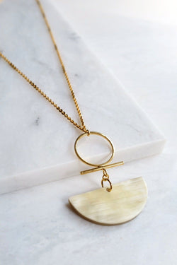 Phong Nha 16K Gold Plated Cream Crescent Buffalo Horn Pendant Necklace - ourCommonplace