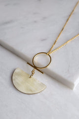 Phong Nha 16K Gold Plated Cream Crescent Buffalo Horn Pendant Necklace - ourCommonplace