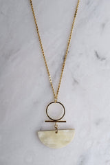 Phong Nha 16K Gold Plated Cream Crescent Buffalo Horn Pendant Necklace - ourCommonplace