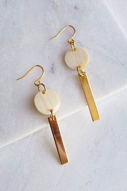 Thac Bac 16K Gold Plated Minimal White Buffalo Horn Bar Earrings - ourCommonplace
