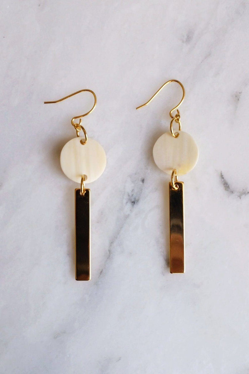 Thac Bac 16K Gold Plated Minimal White Buffalo Horn Bar Earrings - ourCommonplace
