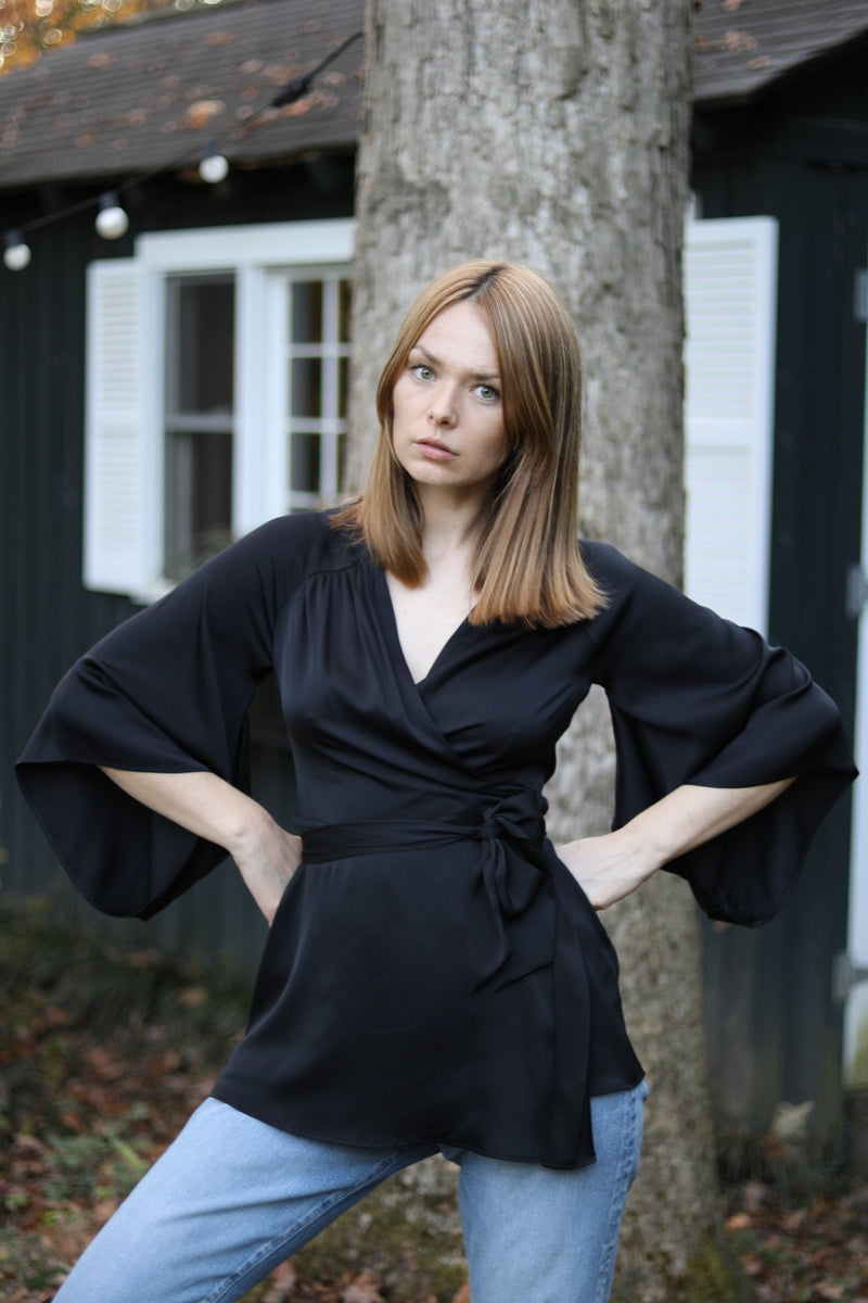 Juno Kimono Top / Black Silk - ourCommonplace