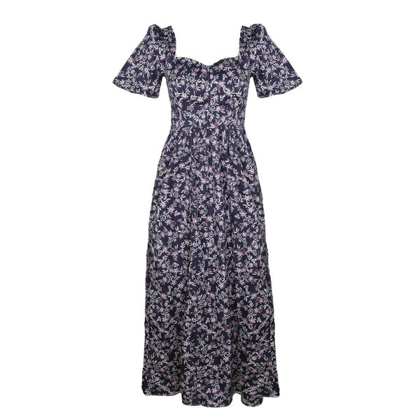 Beatrice Maxi Dress With Sweetheart Neckline / Black Floral Cotton - ourCommonplace