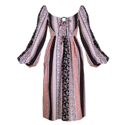 Marcela Dress / Peach + Black Cotton Floral Stripe - ourCommonplace