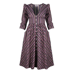 Antonia Dress / Plum Woven Stripe Cotton - ourCommonplace