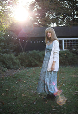 Beatrice Maxi Dress With Sweetheart Neckline / Cottage Blue + Pewter Green Cotton Toile - ourCommonplace