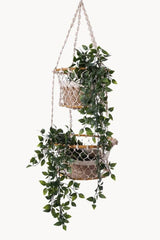 Jhuri Double Hanging Wood and Braided Jute Baskets - ourCommonplace