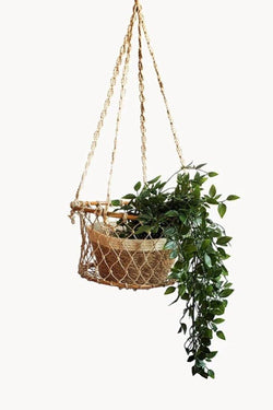 Jhuri Single Hanging Wood and Braided Jute Baskets - ourCommonplace