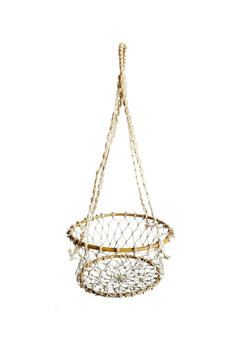 Jhuri Single Hanging Wood and Braided Jute Baskets - ourCommonplace