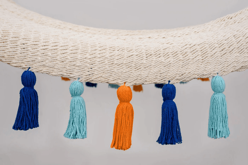 Deluxe Natural Cotton Hammock With Hue Inspired Tassels (Wooden Bar) - ourCommonplace