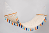 Deluxe Natural Cotton Hammock With Hue Inspired Tassels (Wooden Bar) - ourCommonplace