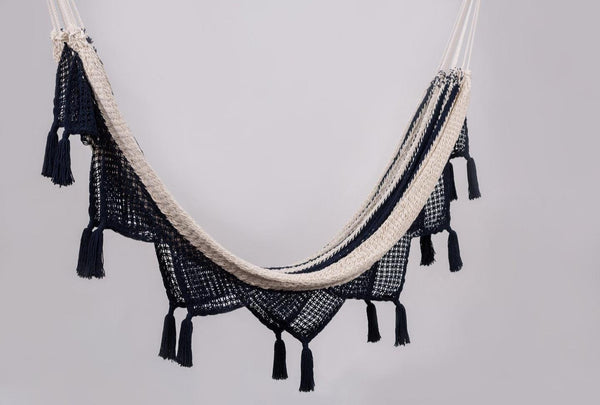 Colonial Navy Blue Cotton Hammock With Tassels - ourCommonplace