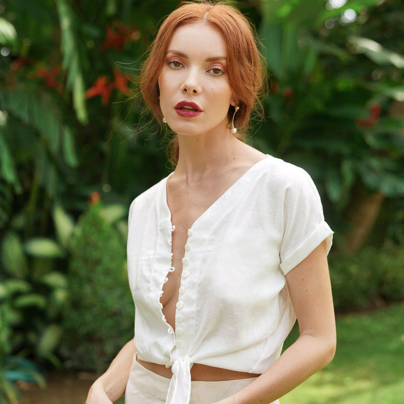 LANA Handwoven Linen Knot Shirt, in Off-White - ourCommonplace