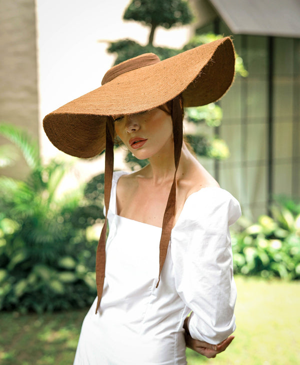 Lola Wide Brim Jute Straw Hat, in Havana Brown - ourCommonplace