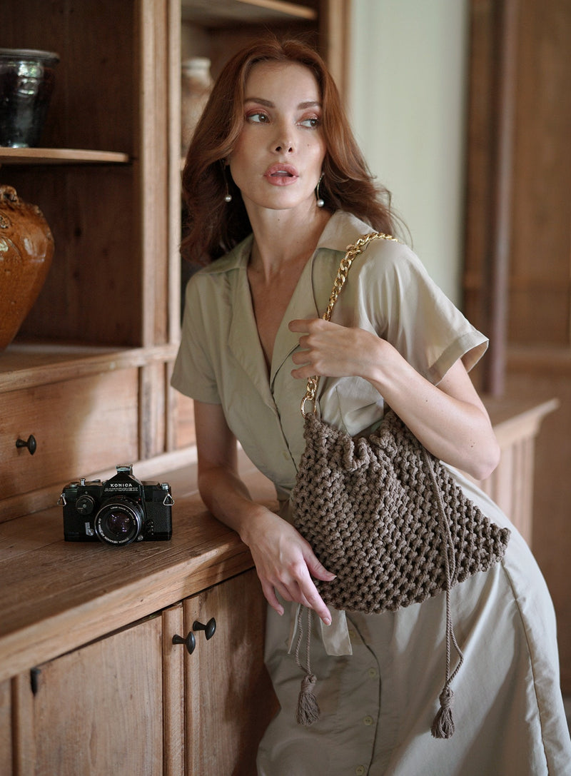 LYON Macrame Tote Bag, in Toasted Beige - ourCommonplace