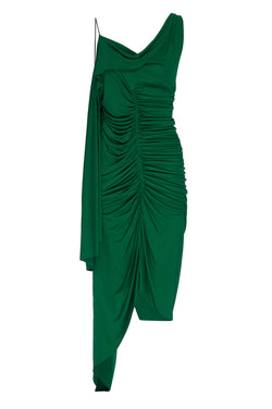 MARGOT Emerald A-Symmetrical Shirring Dress - ourCommonplace