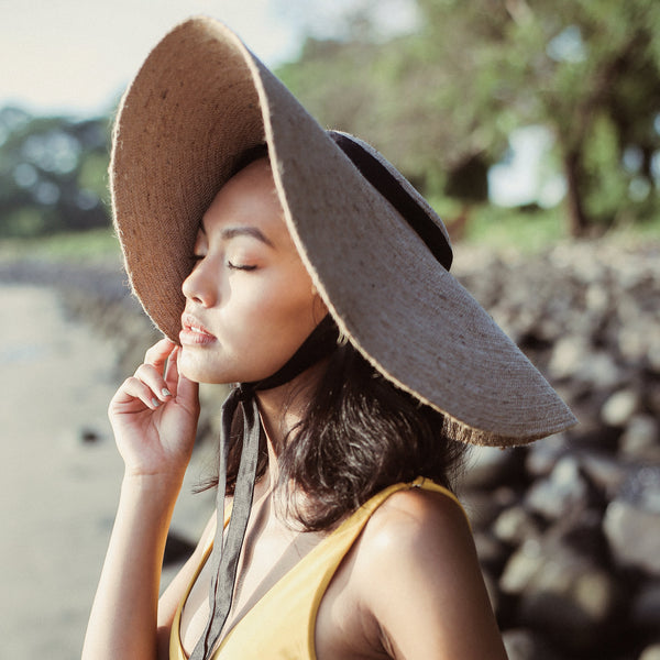 Lola Wide Brim Jute Hat, With Black Strap - ourCommonplace