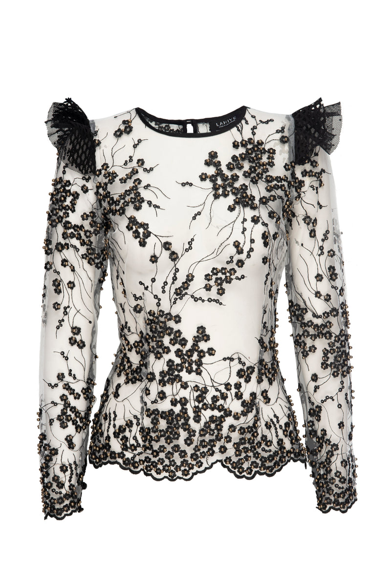 LONDON Beaded and Embroidered Mesh Top - ourCommonplace