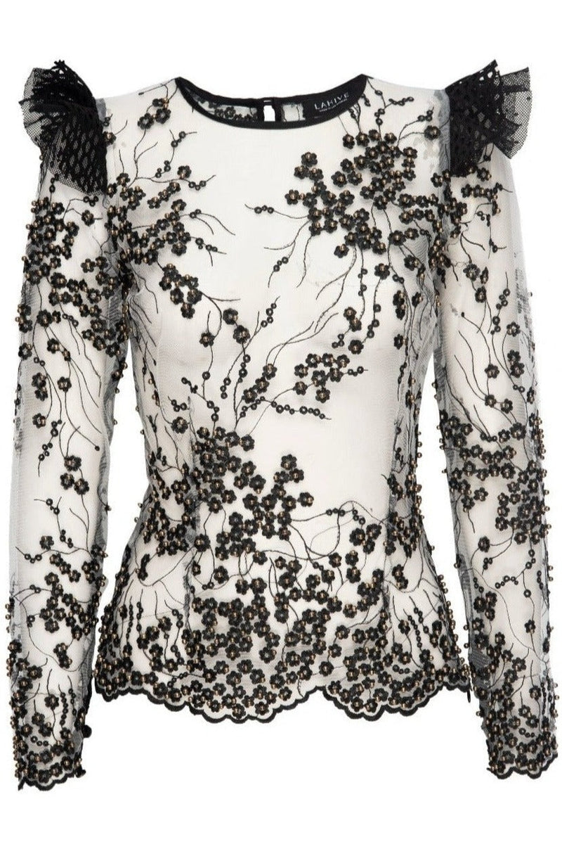 LONDON Beaded and Embroidered Mesh Top - ourCommonplace